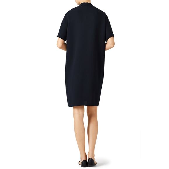 Vince Womens Black Coastal Crepe Elbow Sleeve Double V Shift Dress Large - Picture 2 of 8